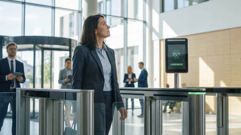 Биометрический терминал распознавания лиц на турникете в бизнес-центре