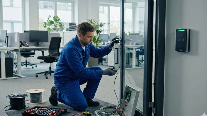 Монтаж электромагнитного замка и системы СКУД на стеклянную дверь