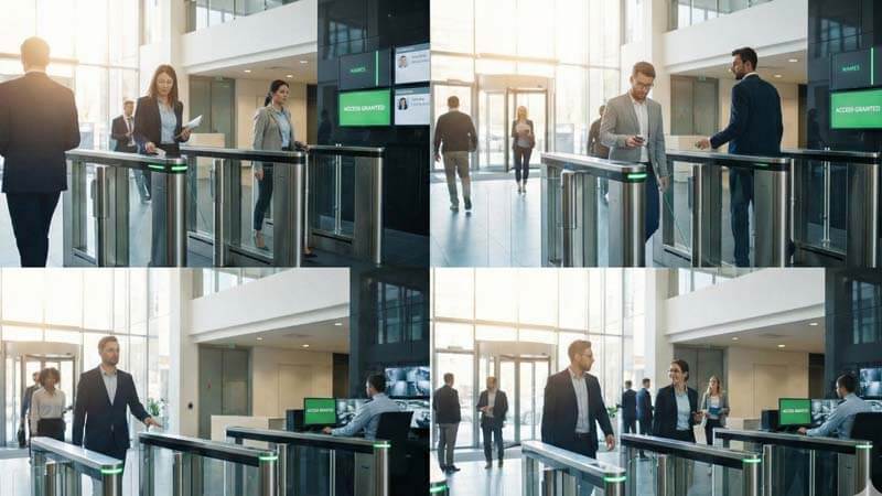 Проходная бизнес-центра с турникетами и системой контроля доступа